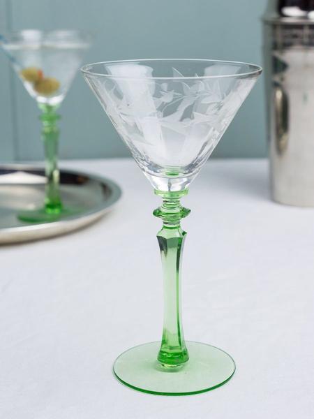Seashore Etched Martini Glass Mixed Set of 4