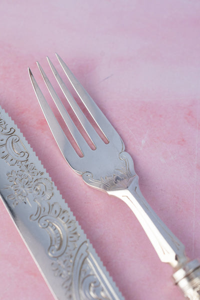 1902 Mother of Pearl and Sterling Cake Knife & Fork