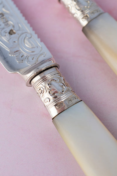1902 Mother of Pearl and Sterling Cake Knife & Fork