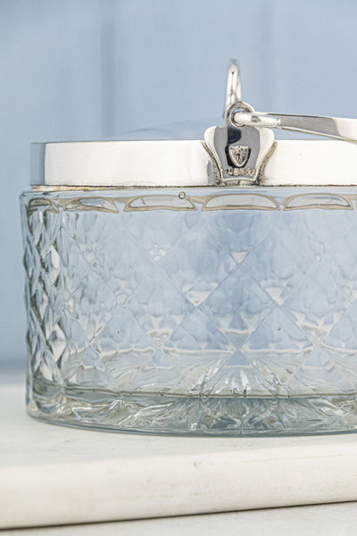 Antique English Silverplate & Cut Glass Demi Biscuit Barrel