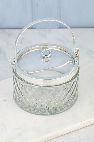 Antique English Silverplate & Cut Glass Demi Biscuit Barrel