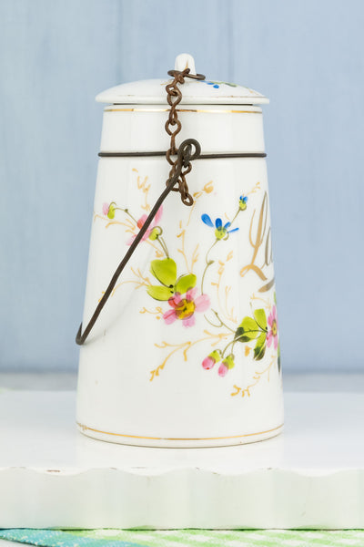 Antique French Handpainted 'Lait' Carafe