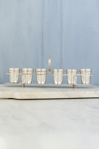 Antique French Silverplate Digestif Glasses in Caddy - Set of 6