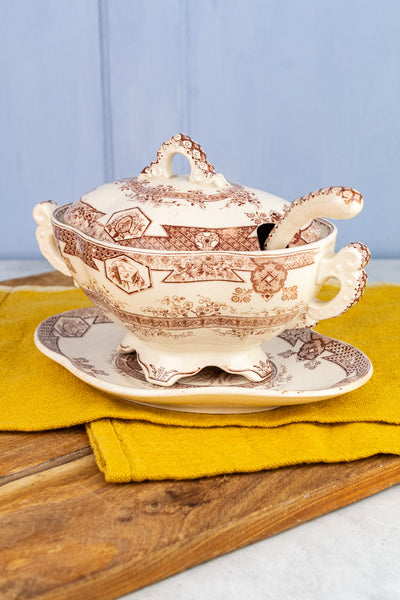 Antique Aesthetic Movement Sauce Tureen with Liner & Ladle