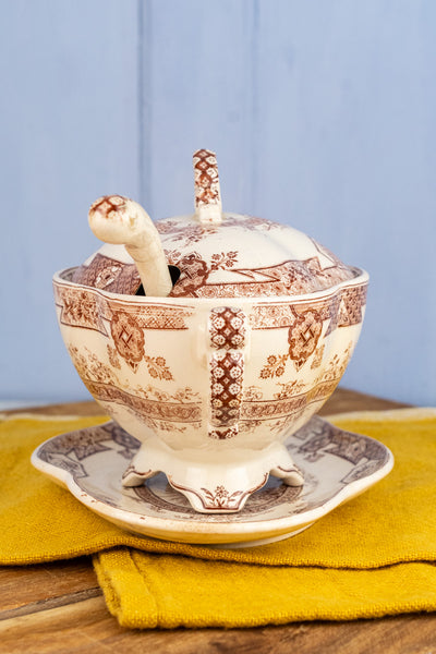 Antique Aesthetic Movement Sauce Tureen with Liner & Ladle