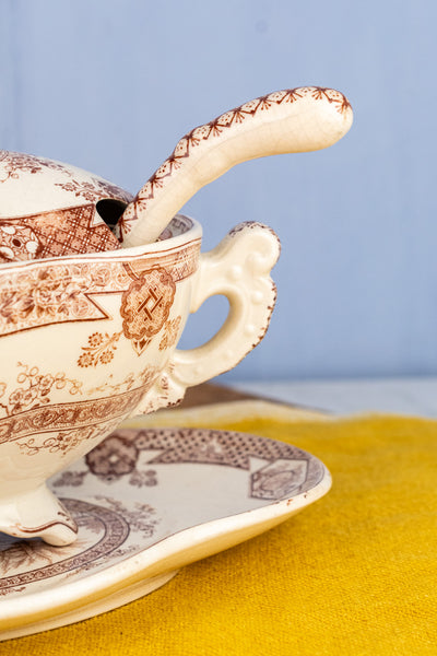 Antique Aesthetic Movement Sauce Tureen with Liner & Ladle