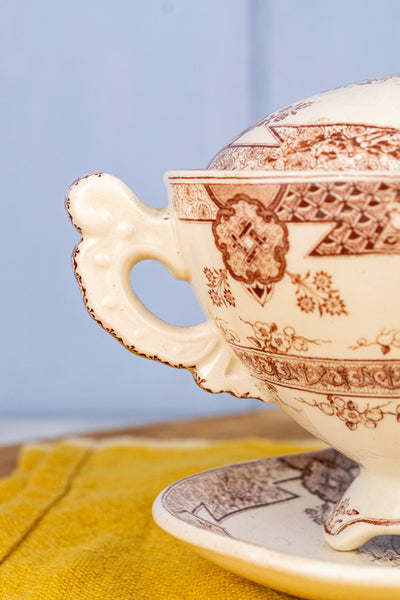 Antique Aesthetic Movement Sauce Tureen with Liner & Ladle