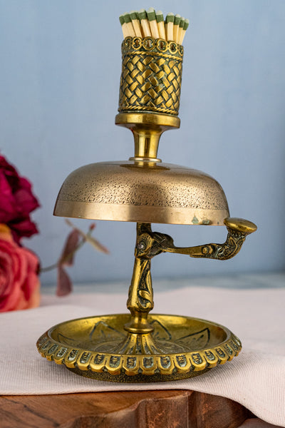 Antique Brass Hotel Bell with Match Holder & Strike