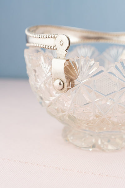 Antique Dutch Brilliant Cut Crystal & Silver Basket