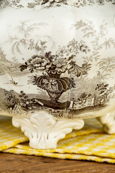 Antique Brown Transferware Tureen