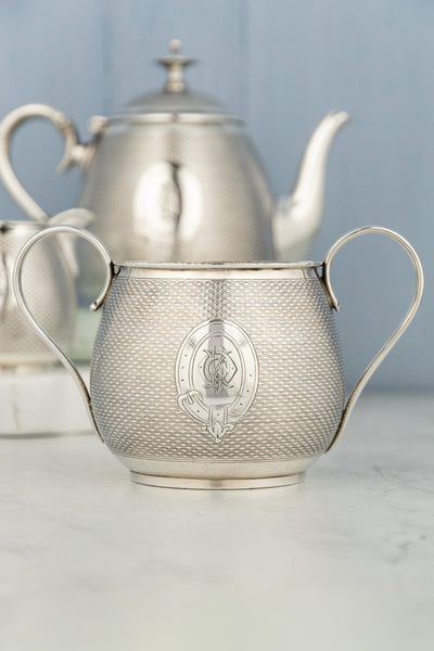 Antique Engine-Turned Silverplate Tea Set