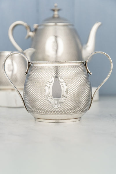 Antique Engine-Turned Silverplate Tea Set
