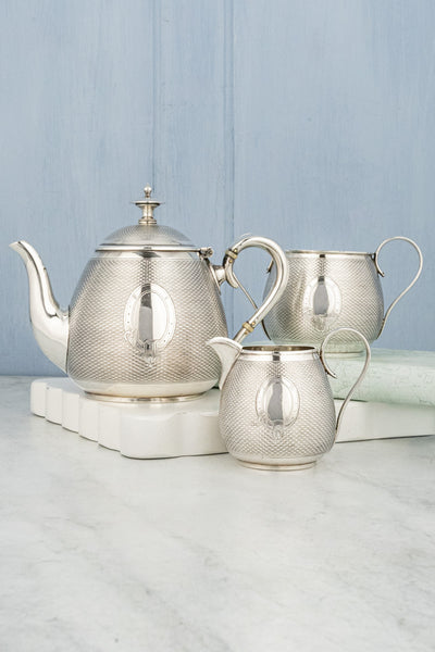 Antique Engine-Turned Silverplate Tea Set