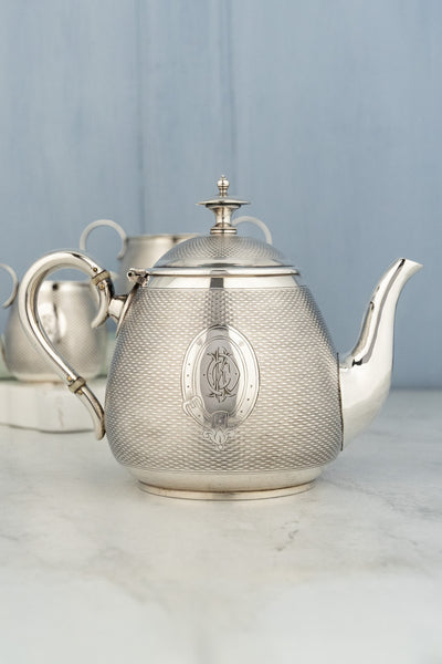 Antique Engine-Turned Silverplate Tea Set