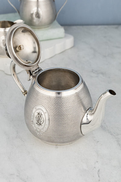 Antique Engine-Turned Silverplate Tea Set