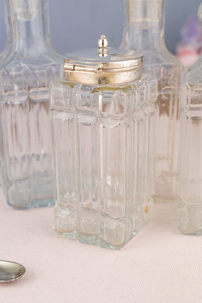 Antique English 4-Piece Silverplate & Glass Cruet Set