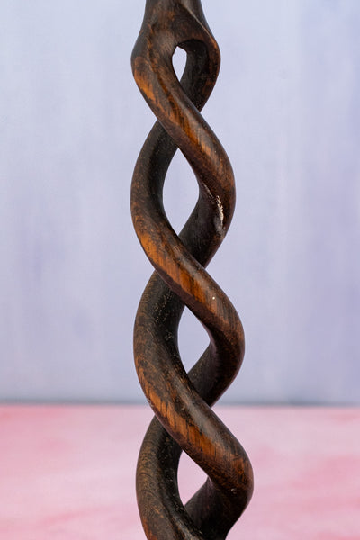 Antique English Barley Twist Wood Candlestick Pair