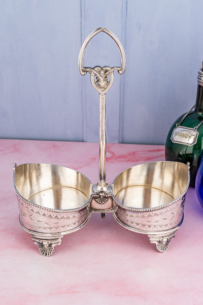 Antique English Blown Glass and Silverplate Decanter Set