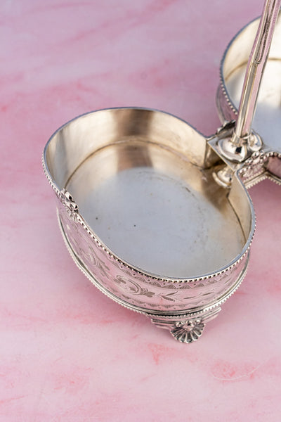 Antique English Blown Glass and Silverplate Decanter Set