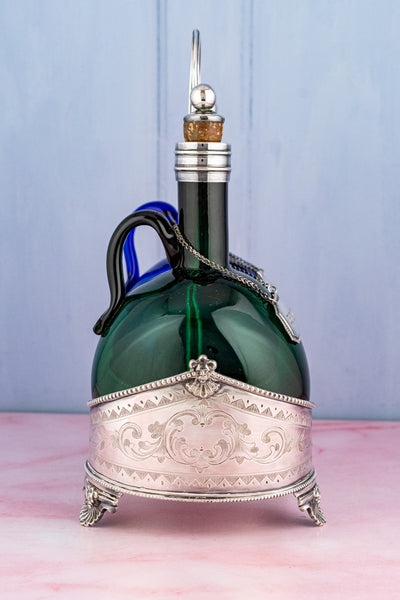 Antique English Blown Glass and Silverplate Decanter Set