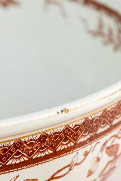 Antique English Brown Transfersware Ironstone Basin Bowl