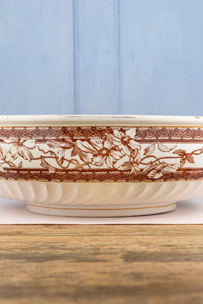 Antique English Brown Transfersware Ironstone Basin Bowl