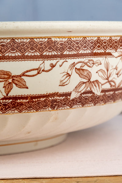 Antique English Brown Transfersware Ironstone Basin Bowl