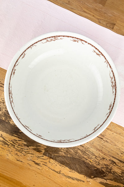 Antique English Brown Transfersware Ironstone Basin Bowl