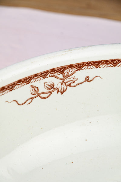 Antique English Brown Transfersware Ironstone Basin Bowl