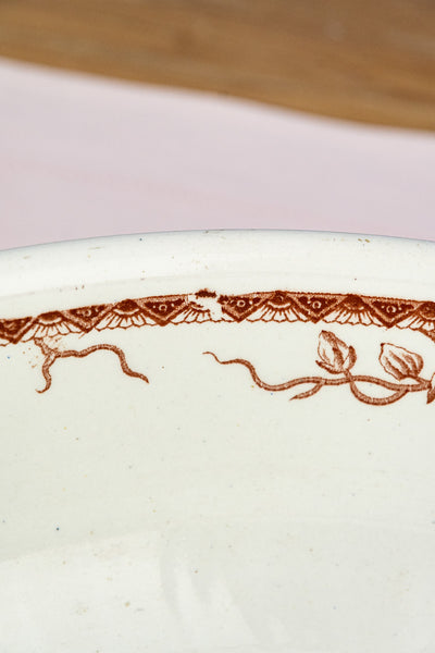 Antique English Brown Transfersware Ironstone Basin Bowl