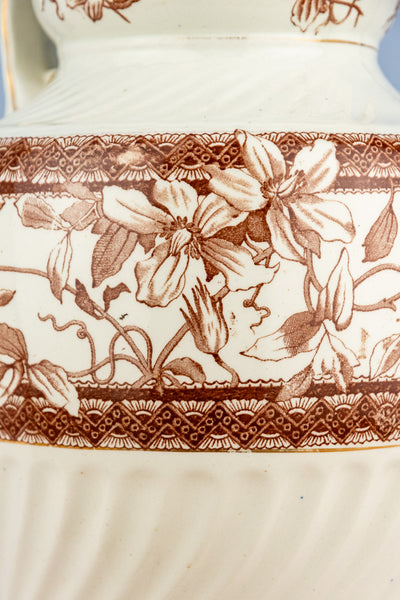 Antique Brown Transfersware Ironstone Pitcher