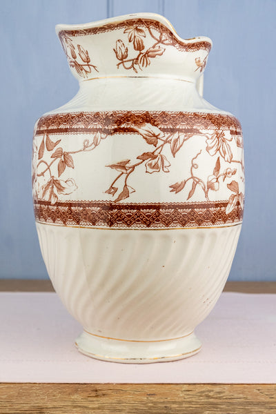 Antique Brown Transfersware Ironstone Pitcher