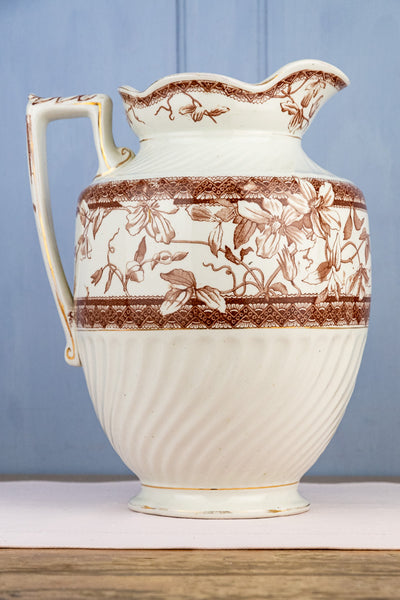 Antique Brown Transfersware Ironstone Pitcher