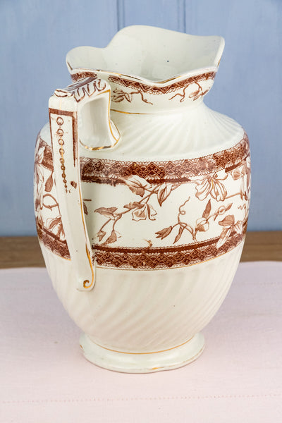 Antique Brown Transfersware Ironstone Pitcher