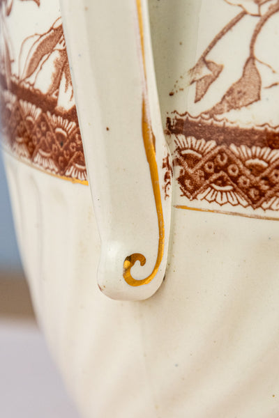 Antique Brown Transfersware Ironstone Pitcher