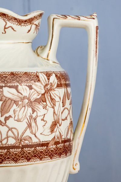 Antique Brown Transfersware Ironstone Pitcher
