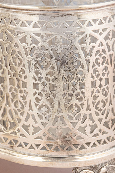 Antique English Silverplate & Cut Crystal Decanter Stand