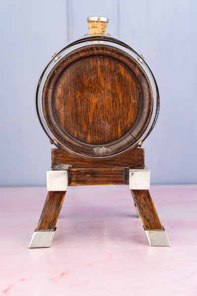 Antique English Oak and Silverplate Spirits Dispenser & Stand
