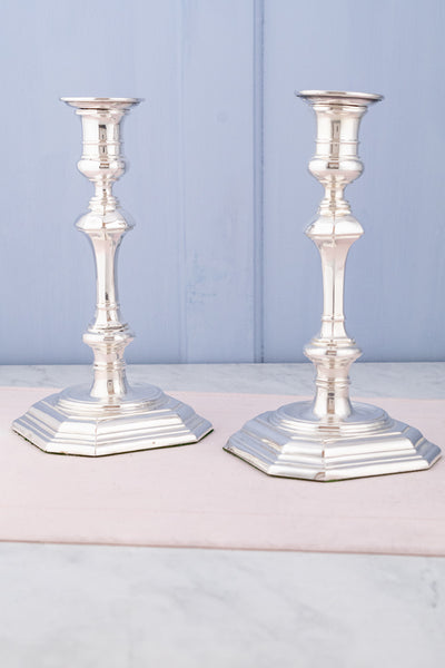 Antique English Silverplate Candlestick Pair