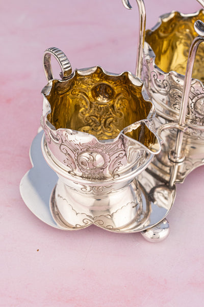 Victorian English Silverplate Milk and Sugar Set in Stand