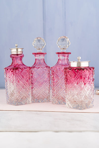 Antique English Silverplate & Blush Cut Crystal Condiment Stand