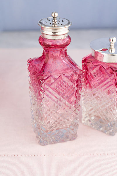 Antique English Silverplate & Blush Cut Crystal Condiment Stand