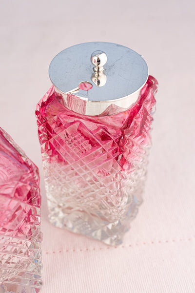 Antique English Silverplate & Blush Cut Crystal Condiment Stand