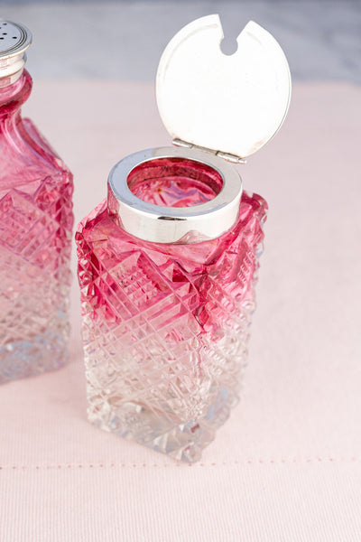 Antique English Silverplate & Blush Cut Crystal Condiment Stand