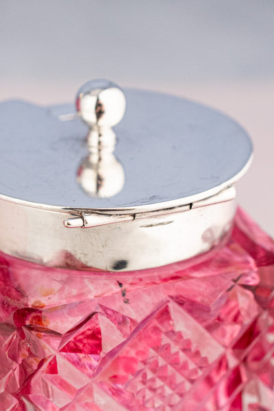 Antique English Silverplate & Blush Cut Crystal Condiment Stand