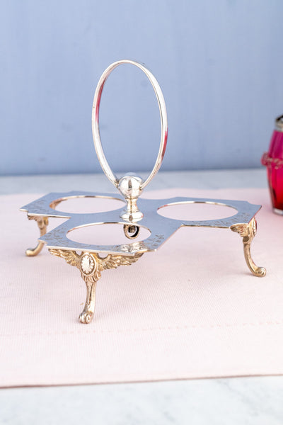 Antique English Silverplate and Cranberry Glass Condiment Stand