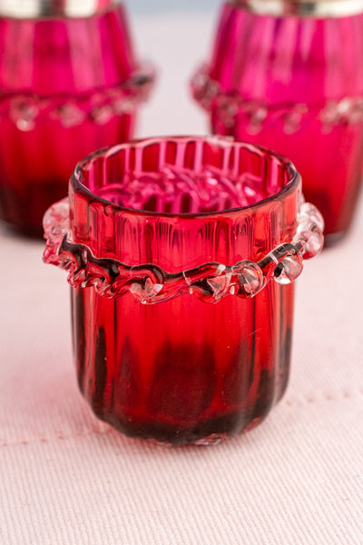 Antique English Silverplate and Cranberry Glass Condiment Stand