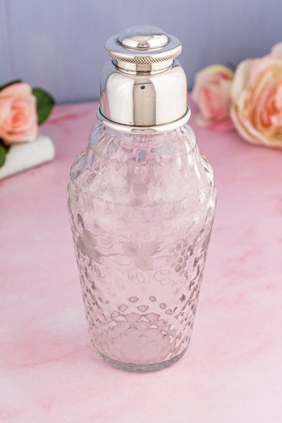 Antique English Silverplate and Engraved Crystal Cocktail Shaker