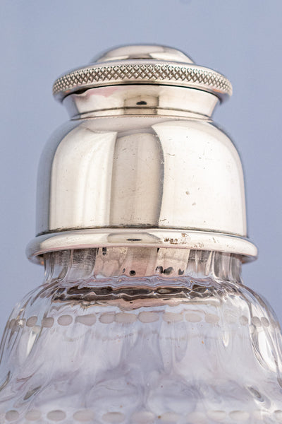 Antique English Silverplate and Engraved Crystal Cocktail Shaker