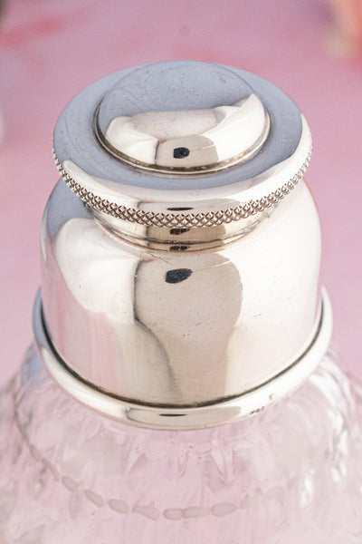 Antique English Silverplate and Engraved Crystal Cocktail Shaker